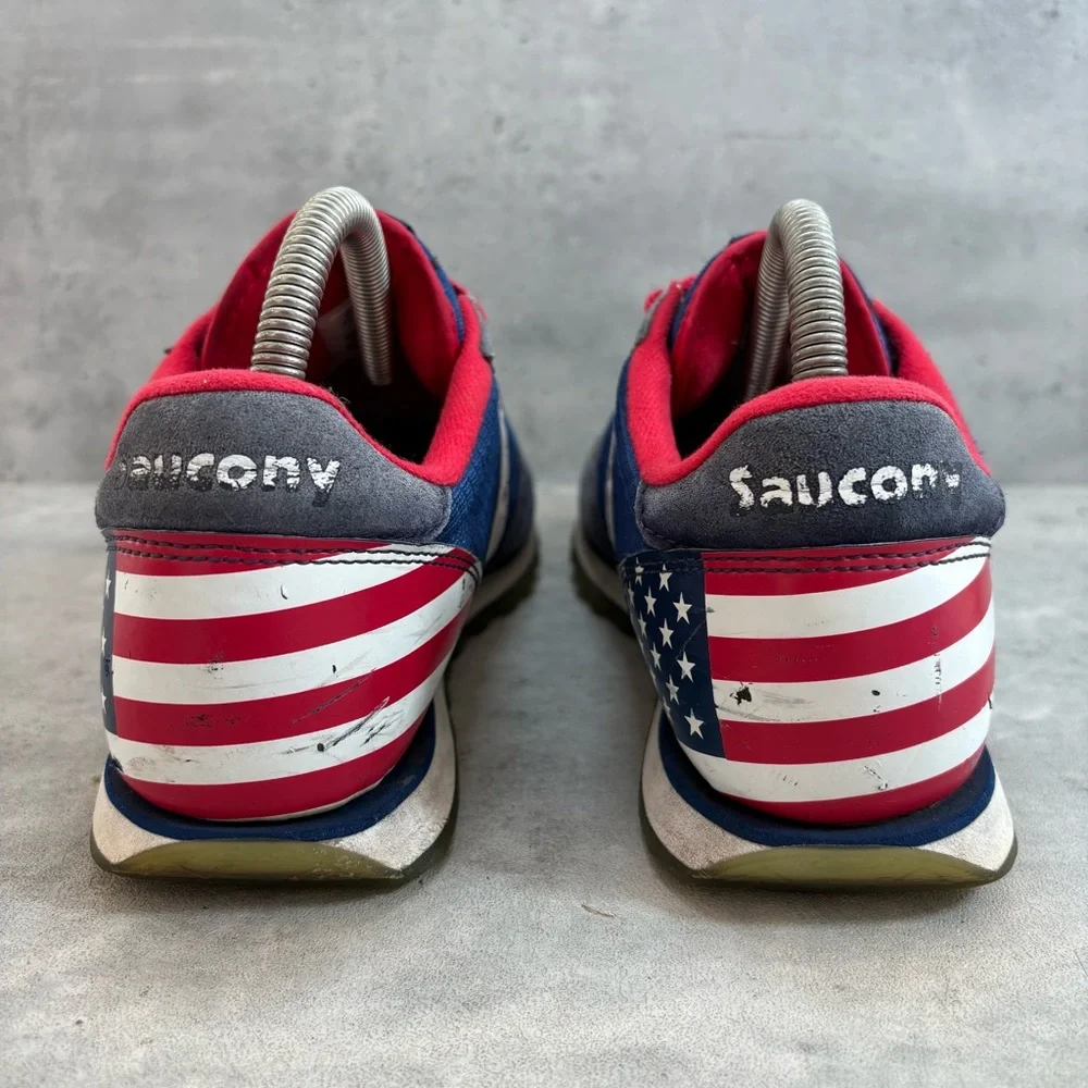 Saucony Jazz Low Pro Mens 8 Blue Red White USA Flag‎ Running Shoes Sneakers